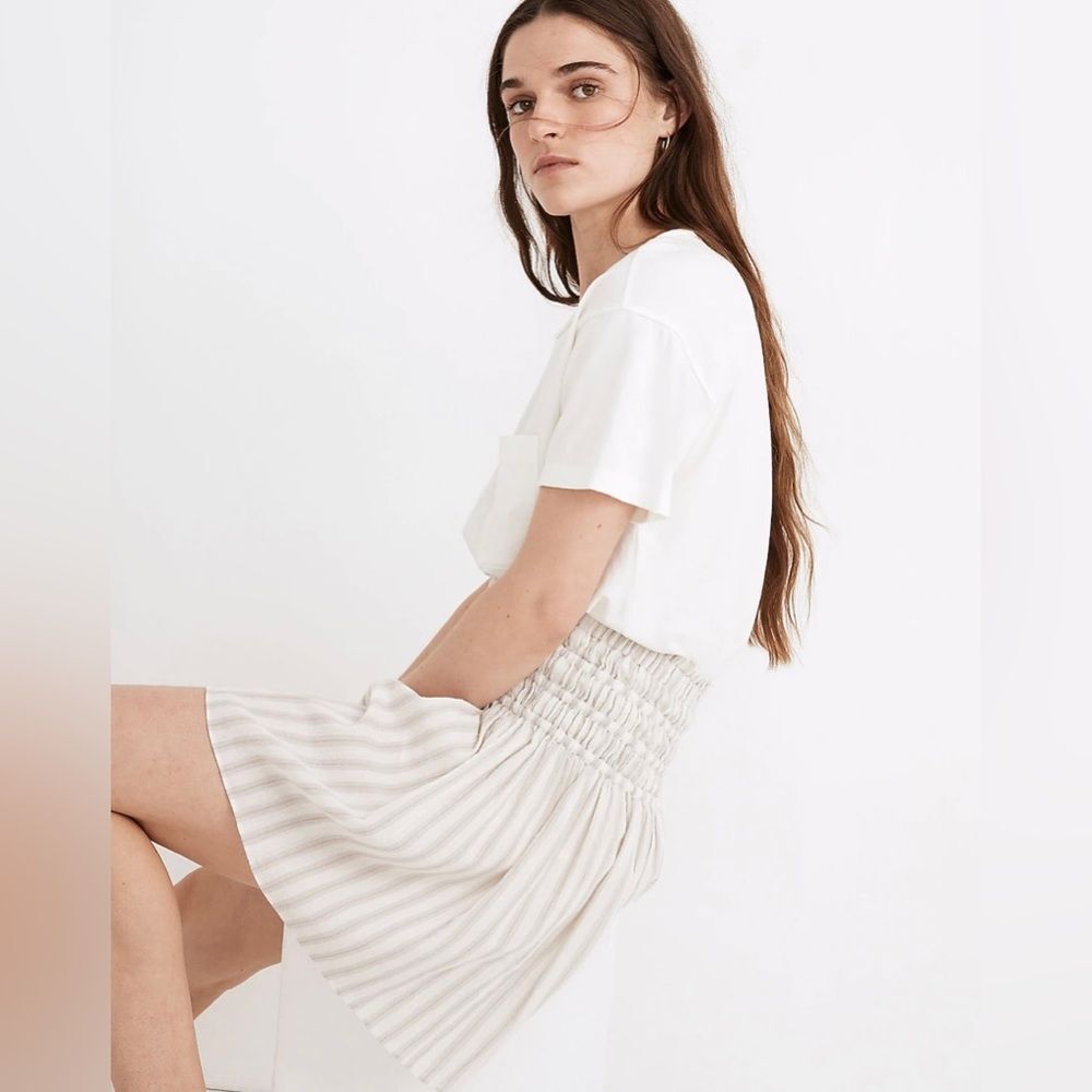 NWOT Madewell Smocked Pull-On Mini Skirt in Stripe